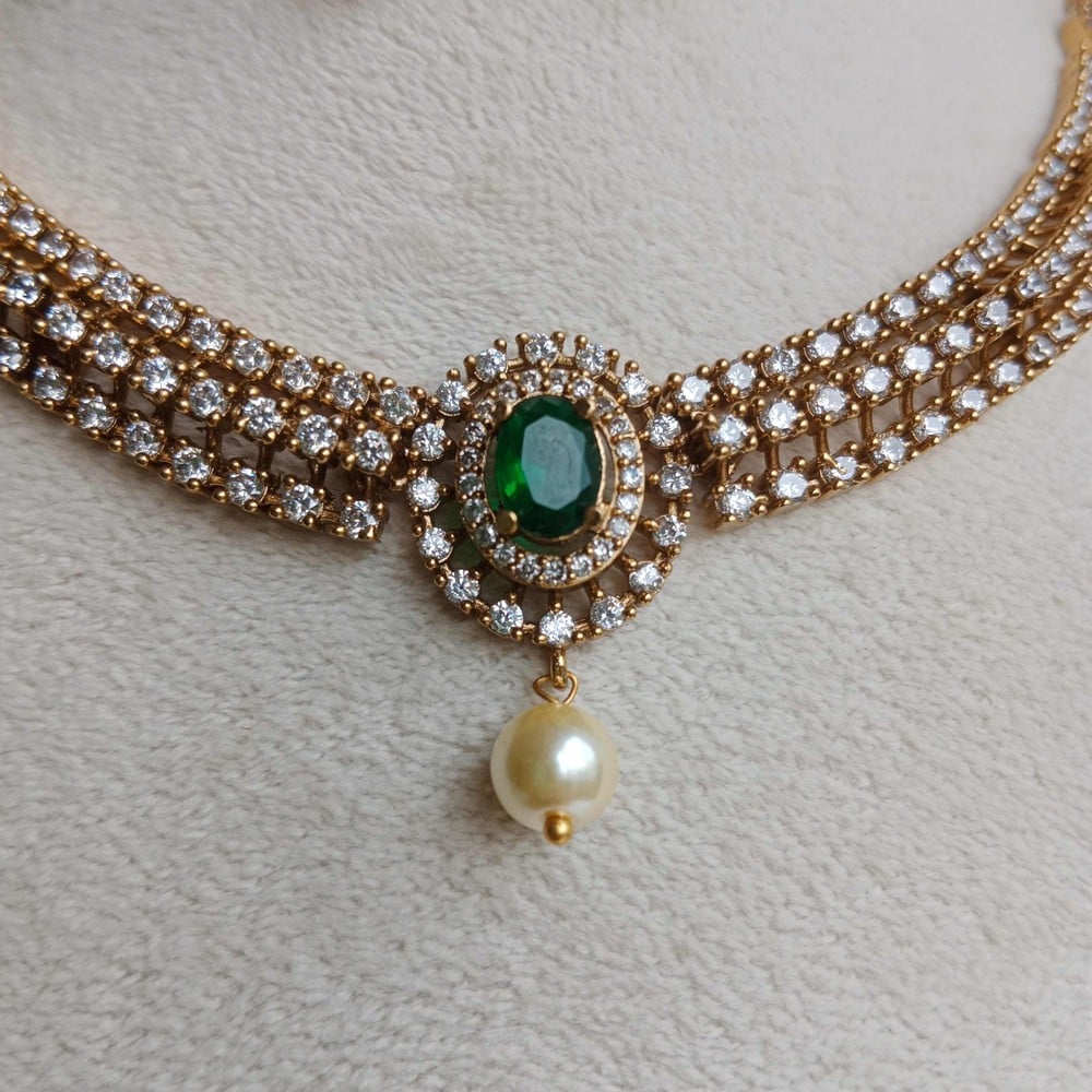 Handmade Brass Metal Jewellery Green Pearl Necklace Set